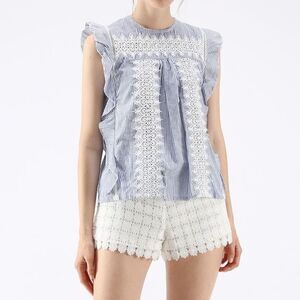 Chicwish Crochet Reverie Sleeveless Top In Blue Stripe